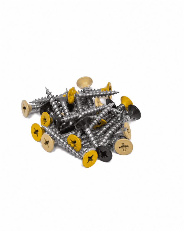 Rustfrie skrue med farget hode - 4 x 25 mm - 20 stk og 100 stk